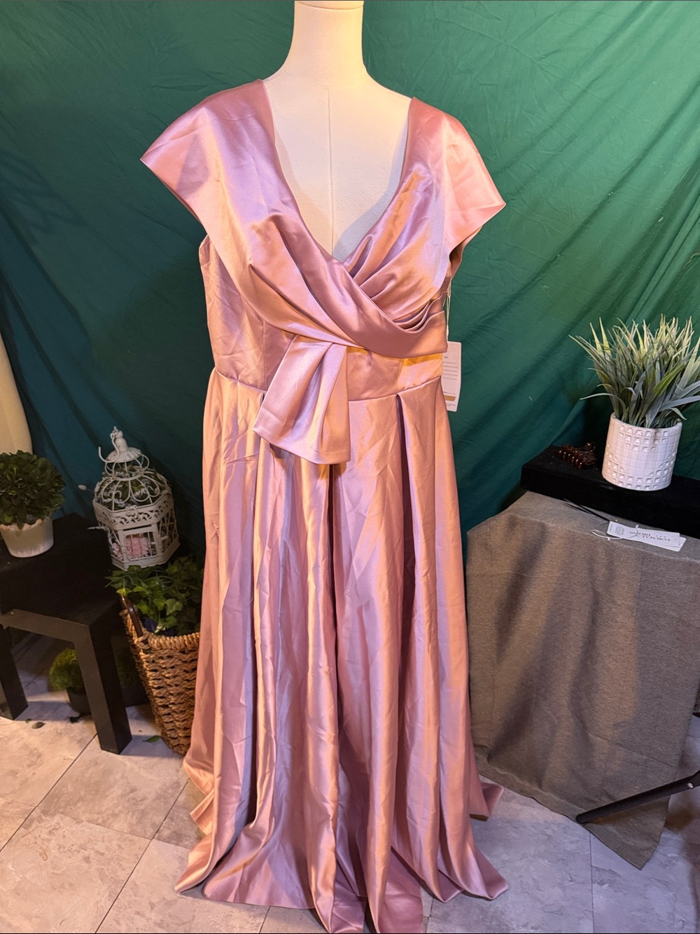Satin Rose-Pink Wrap Maxi Dress with Draped Tie Waist